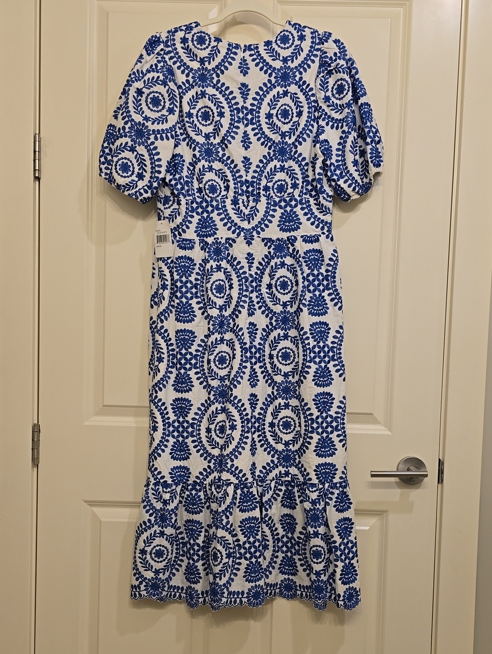 Adelyn Rae Blue and White Embroidered Midi Dress